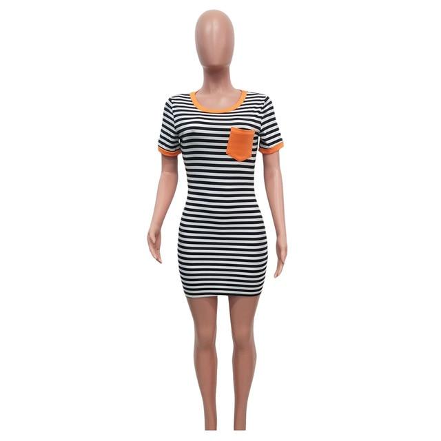 Casual Stripe Short Sleeve Bodycon Mini T Shirt Dress - Stylesma