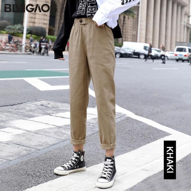 Elastic Waist Triangle Buckle Casual Harem Pants - Stylesma