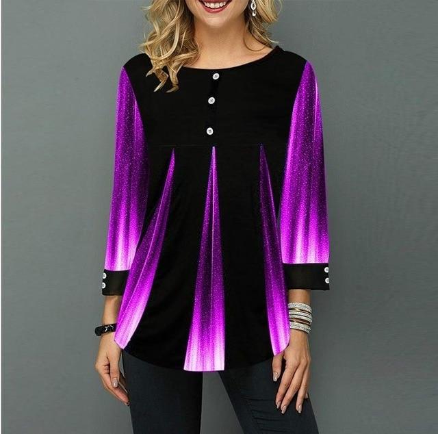 Shirt Blouse Women Spring Summer Printing Shirt 3/4 sleeve Casual Hem Irregularity Female fashion shirt Tops Plus Size