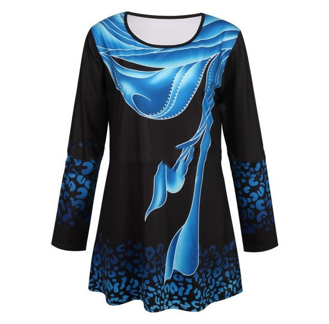 Shirt Blouse Women Spring Summer Printing Shirt 3/4 sleeve Casual Hem Irregularity Female fashion shirt Tops Plus Size