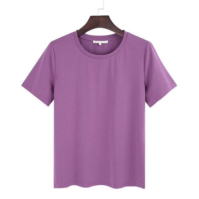 Cotton Loose Style Solid Short Sleeve O-Neck T Shirt