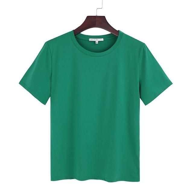 Cotton Loose Style Solid Short Sleeve O-Neck T Shirt