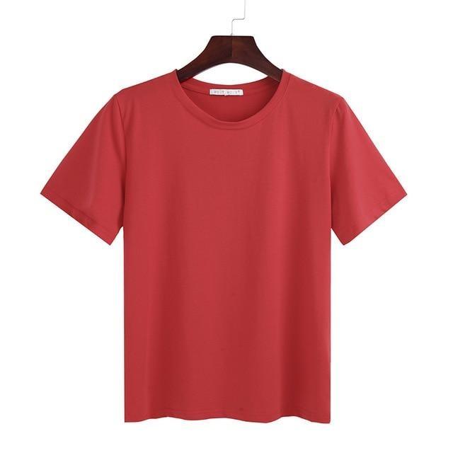 Cotton Loose Style Solid Short Sleeve O-Neck T Shirt