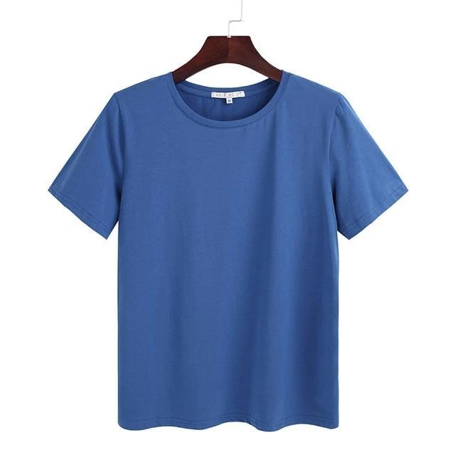 Cotton Loose Style Solid Short Sleeve O-Neck T Shirt