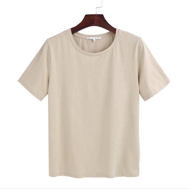 Cotton Loose Style Solid Short Sleeve O-Neck T Shirt