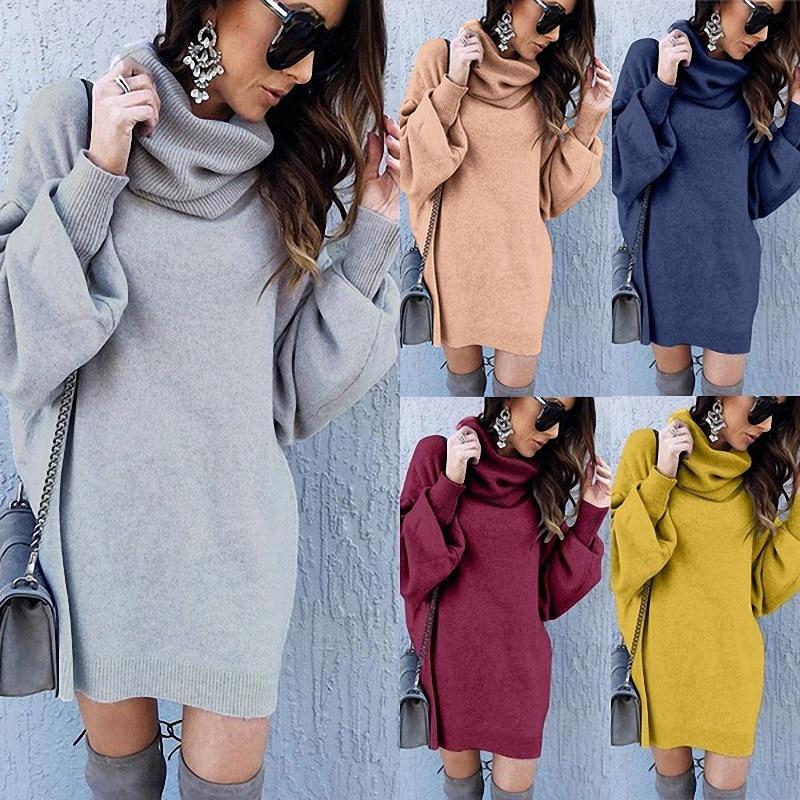 Loose High Collar Long Turtleneck Solid Elegant Sweater - Stylesma