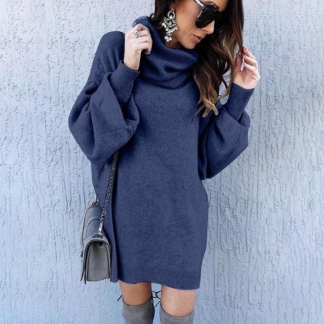 Loose High Collar Long Turtleneck Solid Elegant Sweater