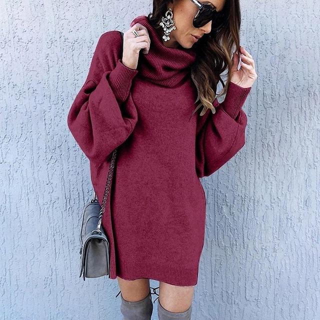 Loose High Collar Long Turtleneck Solid Elegant Sweater
