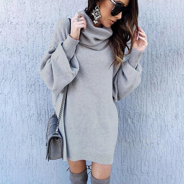 Loose High Collar Long Turtleneck Solid Elegant Sweater - Stylesma
