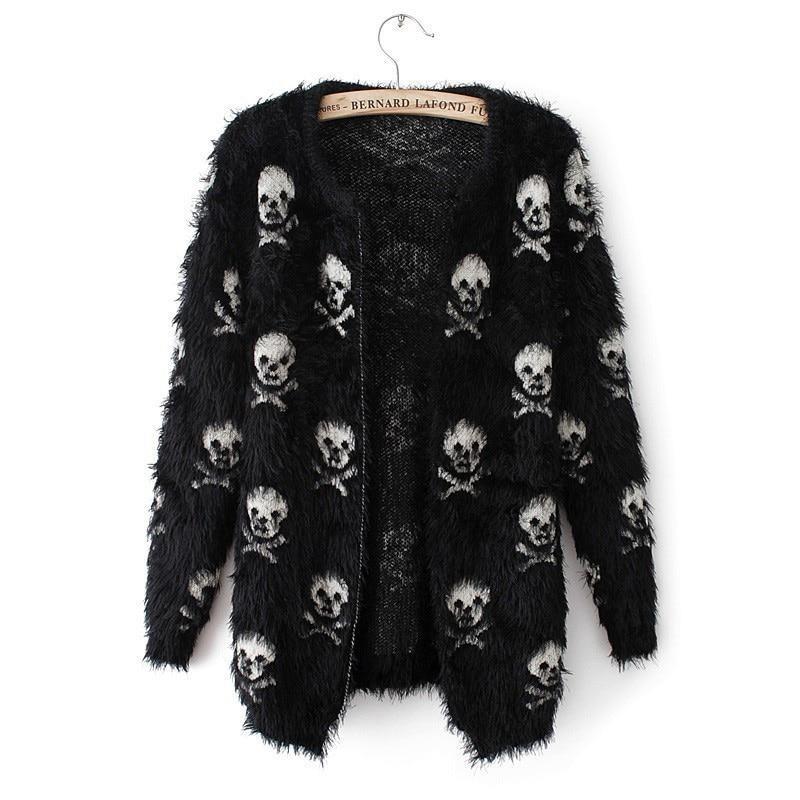 Knit Wool Skull Head Cardigan Sweater - Stylesma