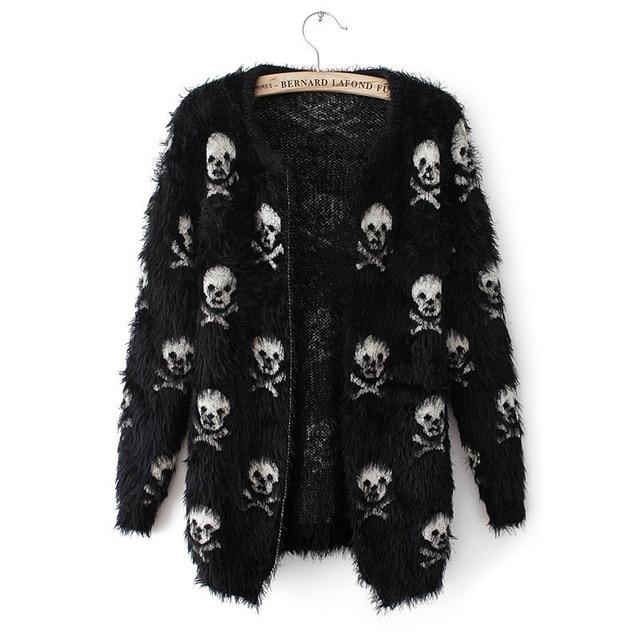 Knit Wool Skull Head Cardigan Sweater - Stylesma