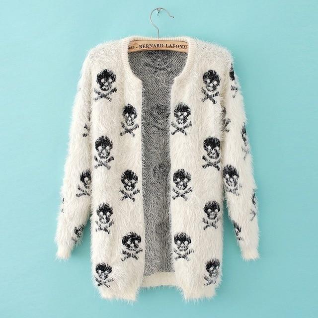 Knit Wool Skull Head Cardigan Sweater