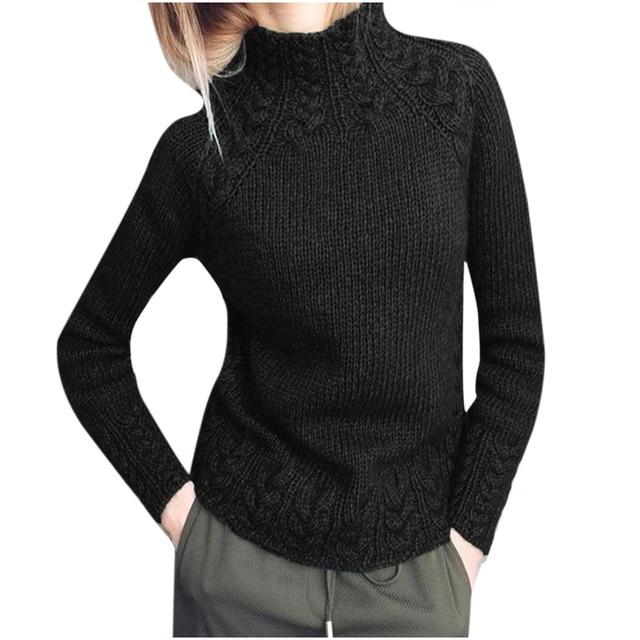 Solid Color Linen Knitted Turtleneck Sweater