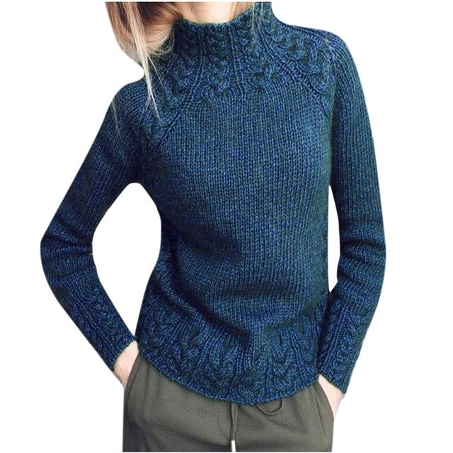 Solid Color Linen Knitted Turtleneck Sweater