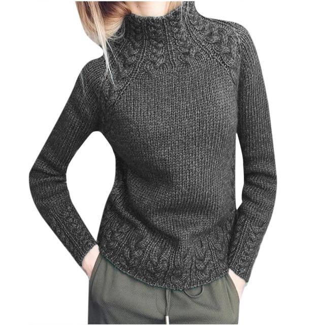 Solid Color Linen Knitted Turtleneck Sweater