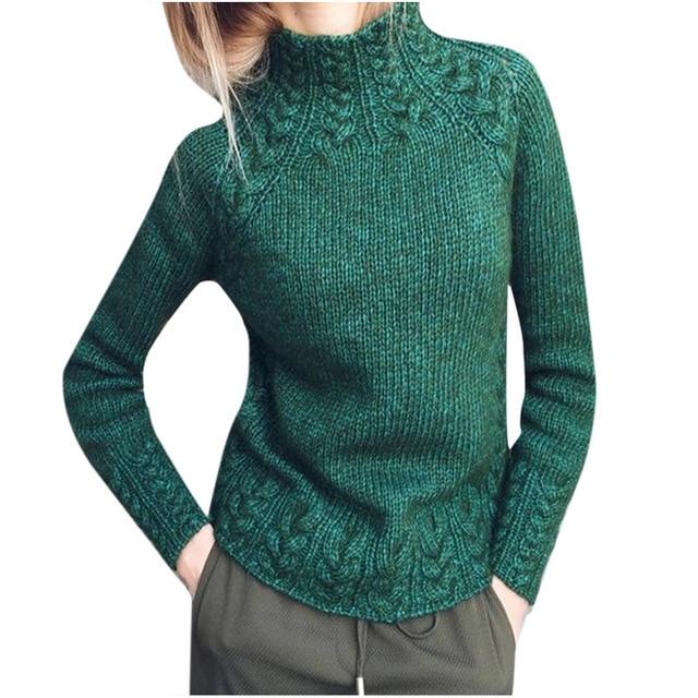 Solid Color Linen Knitted Turtleneck Sweater - Stylesma