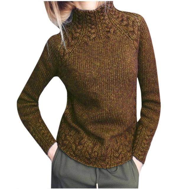 Solid Color Linen Knitted Turtleneck Sweater - Stylesma