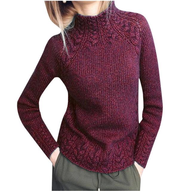 Solid Color Linen Knitted Turtleneck Sweater