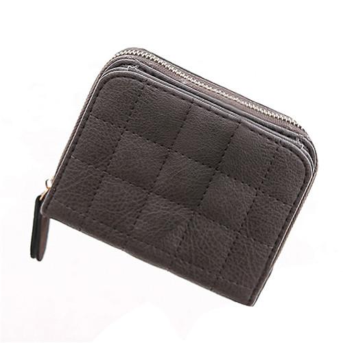 PU Leather Plaid Card Holder Small Zipper Purse