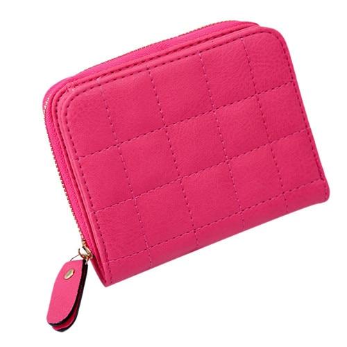 PU Leather Plaid Card Holder Small Zipper Purse