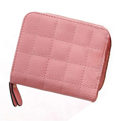 PU Leather Plaid Card Holder Small Zipper Purse