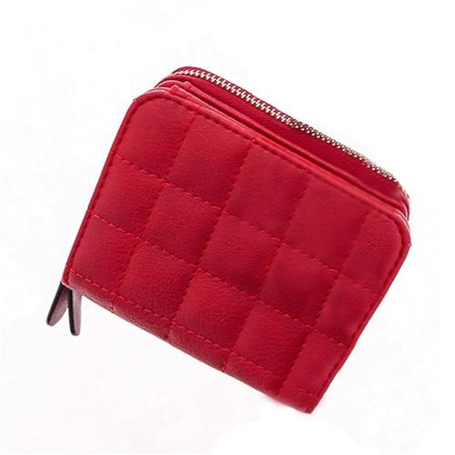 PU Leather Plaid Card Holder Small Zipper Purse