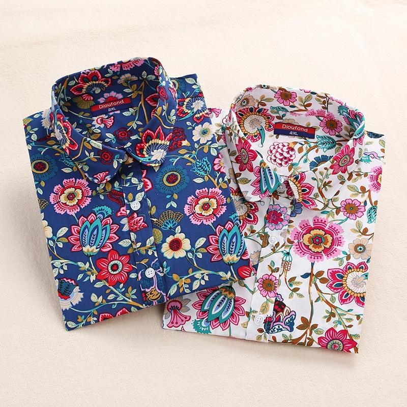 Long Sleeve Cotton Floral Blouse