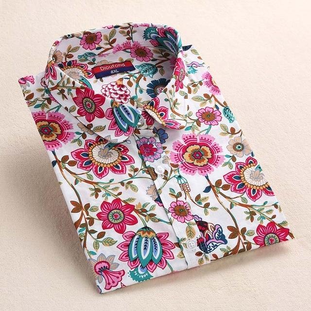 Long Sleeve Cotton Floral Blouse