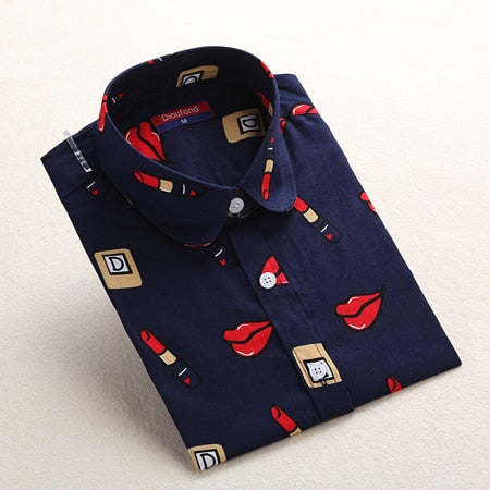 Long Sleeve Cotton Floral Blouse