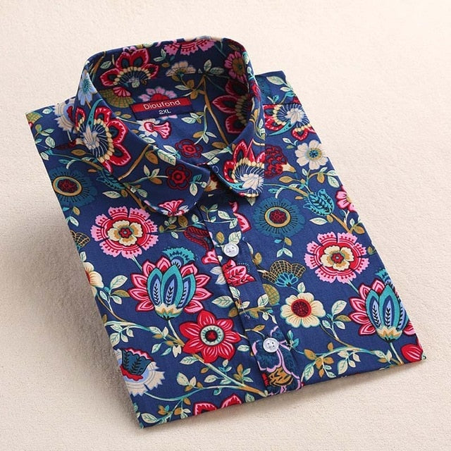 Long Sleeve Cotton Floral Blouse