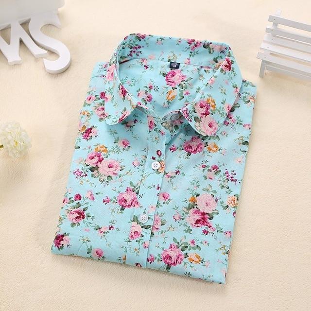 Long Sleeve Cotton Floral Blouse