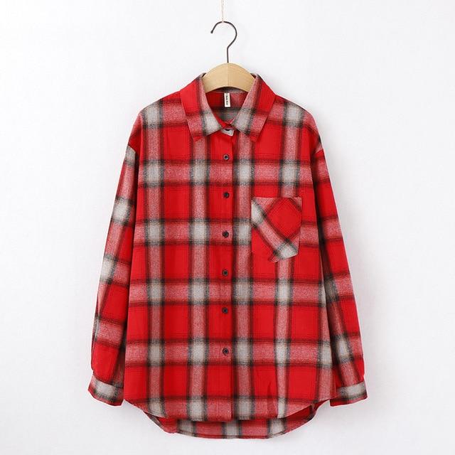 Plaid Blouse Long Sleeve Printed Casual Shirt