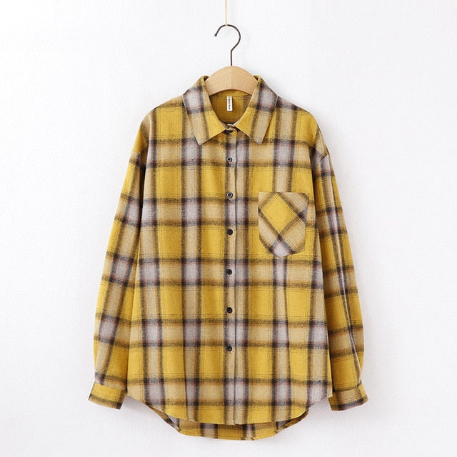 Plaid Blouse Long Sleeve Printed Casual Shirt