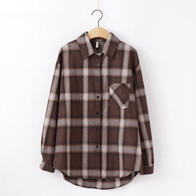 Plaid Blouse Long Sleeve Printed Casual Shirt
