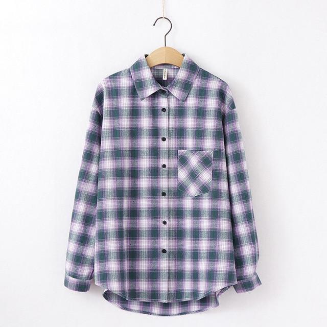 Plaid Blouse Long Sleeve Printed Casual Shirt