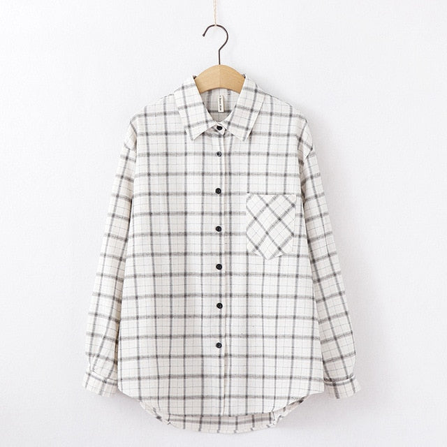 Plaid Blouse Long Sleeve Printed Casual Shirt
