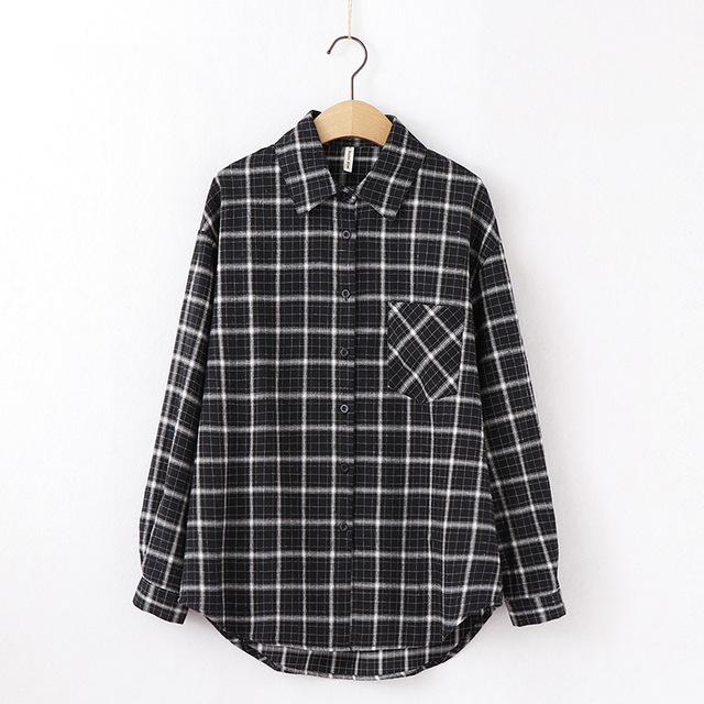 Plaid Blouse Long Sleeve Printed Casual Shirt