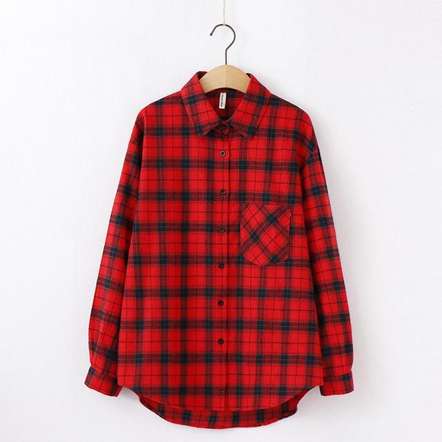 Plaid Blouse Long Sleeve Printed Casual Shirt