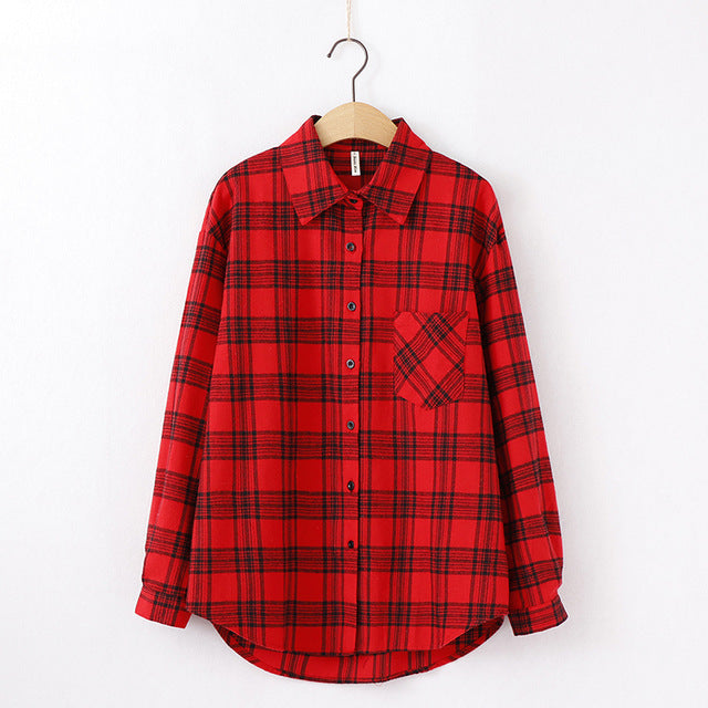 Plaid Blouse Long Sleeve Printed Casual Shirt
