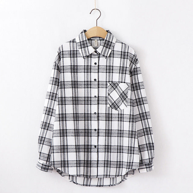 Plaid Blouse Long Sleeve Printed Casual Shirt
