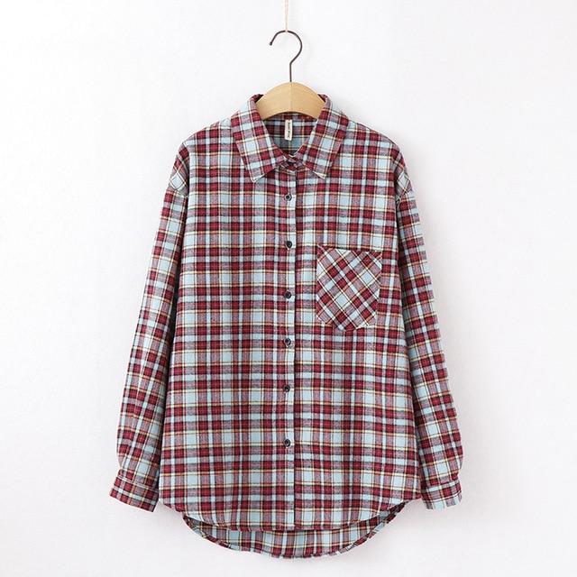 Plaid Blouse Long Sleeve Printed Casual Shirt
