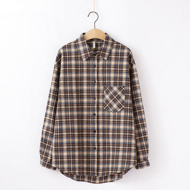 Plaid Blouse Long Sleeve Printed Casual Shirt