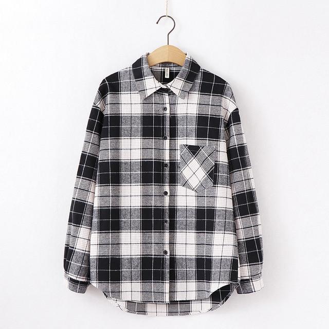 Plaid Blouse Long Sleeve Printed Casual Shirt