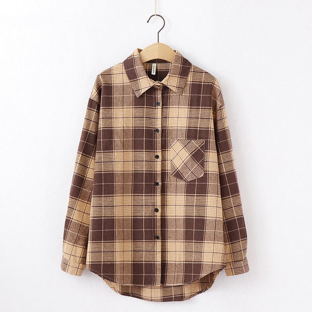 Plaid Blouse Long Sleeve Printed Casual Shirt