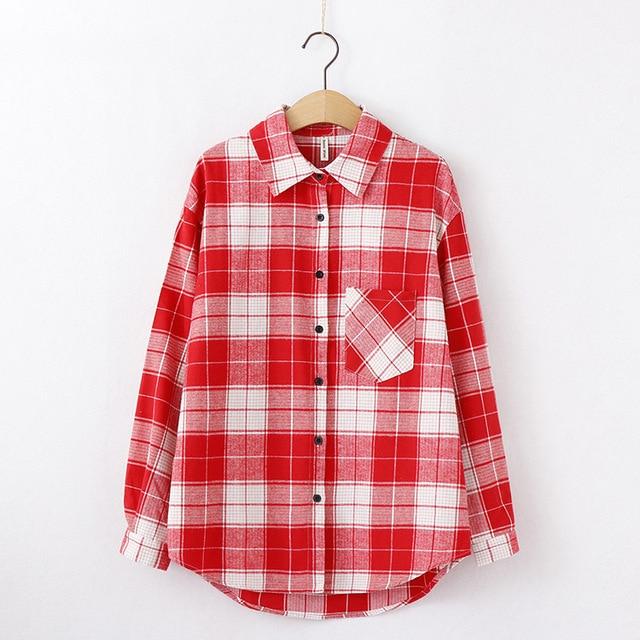 Plaid Blouse Long Sleeve Printed Casual Shirt