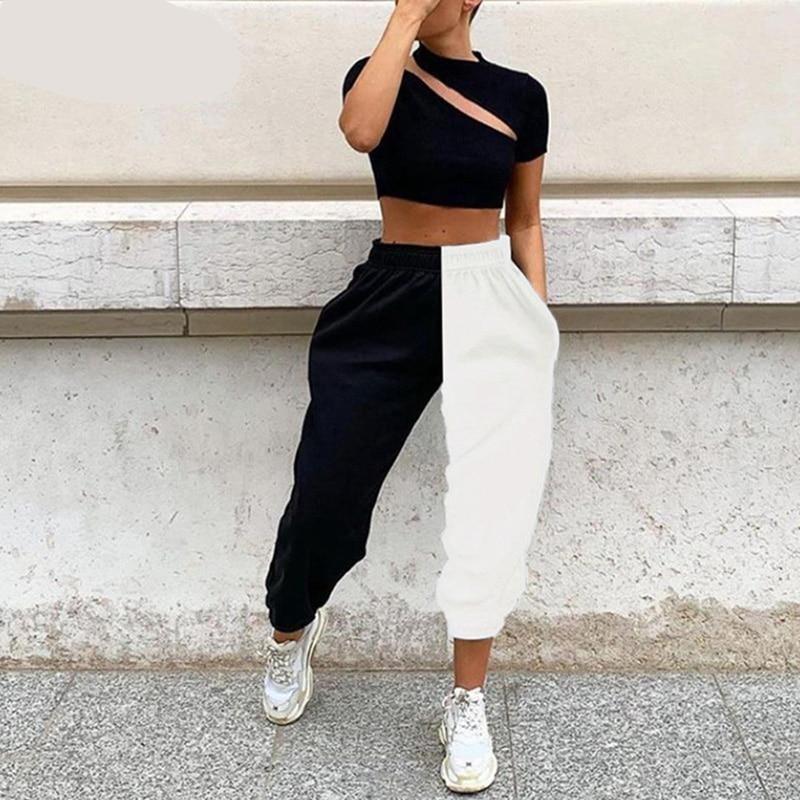 Two Tone High Waist Sweat Pant - Stylesma