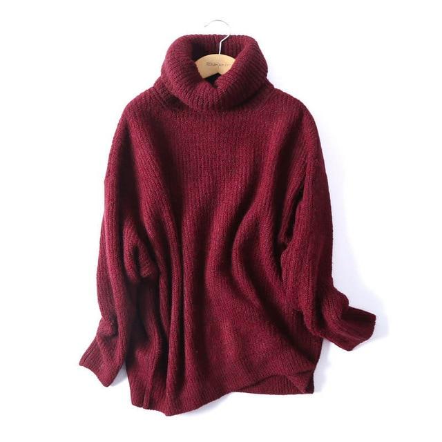Oversize Basic Knitted Turtleneck Sweater - Stylesma