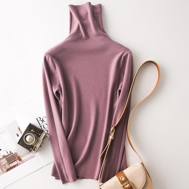 Solid Long Sleeve Turtleneck Sweater
