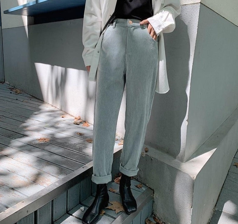 High Waist Straight Corduroy Pants - Stylesma