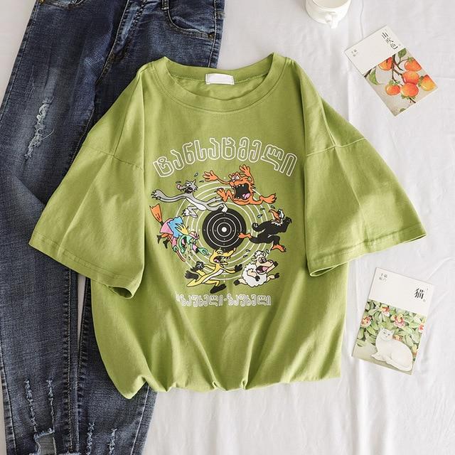 Kawaii Short Sleeve Embroidered Polyester T Shirt